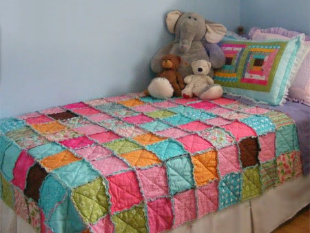 Crafts for tweens bed coverlet made from fabric scraps