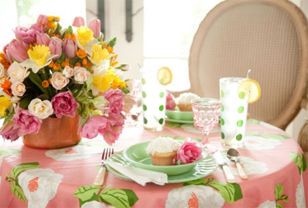 Set the table for spring pink and green