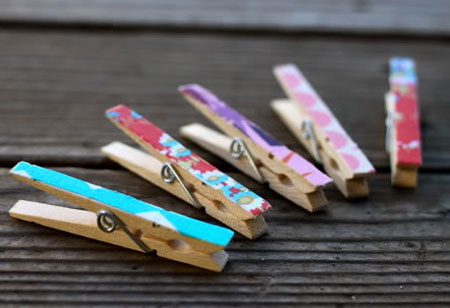 fabric scraps on clothes pegs