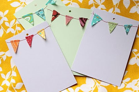 fabric scraps make garlands for greeting cards