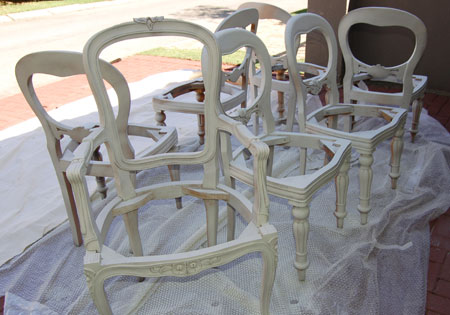 Distress and upholster dining chairs