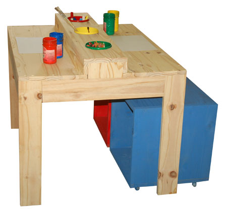 kiddies pine table and cube chairs with storage