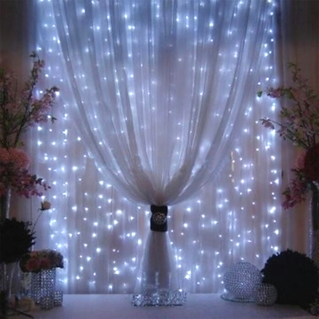 fairy string lights sheer curtains window