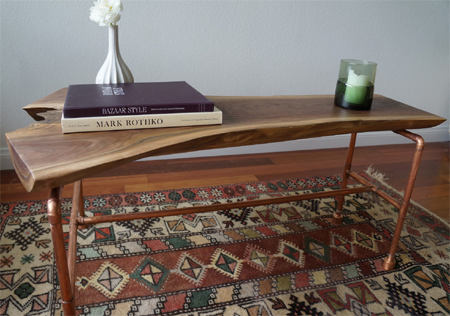 copper pipe reclaimed timber contemporary coffee table