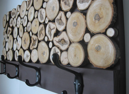 Coat rack with wood slices