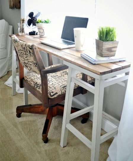 Bar stools make a perfect desk for home office