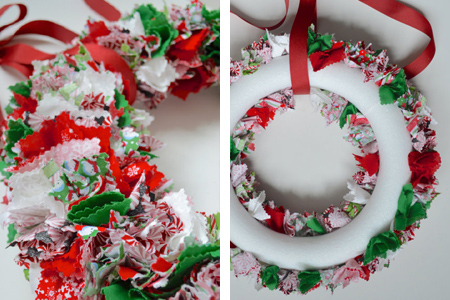 fabric scrap wreath festive holiday christmas decoration