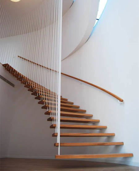 modern contemporary staircase timber wood treads stairs open wire side panels
