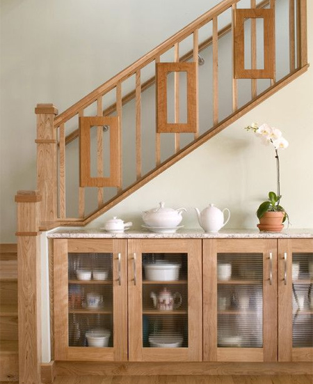 traditional stairs with decorative side panel balustrade