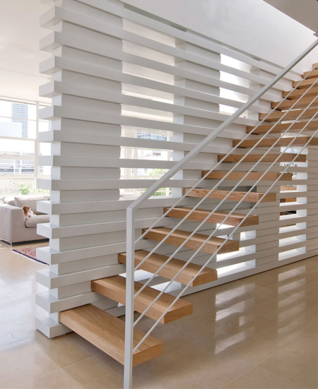 contemporary modern staircase with steel sides