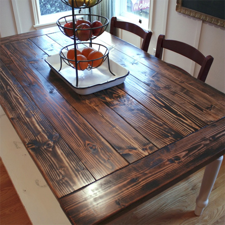 Dining table top makeover with rustic finish for farmhouse style 