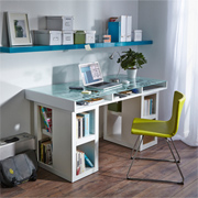 Home office desk with glass-topped storage space