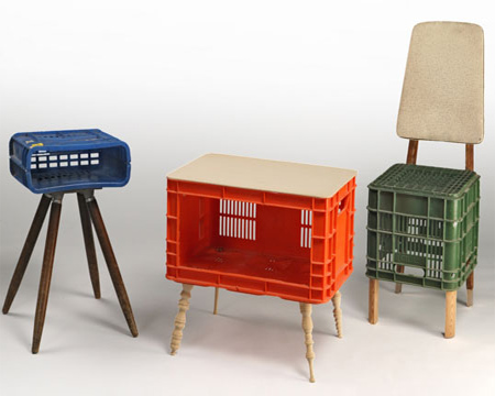 recycle upcycle plastic crates into upholstered stools or chairs