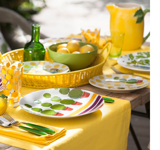 outdoor dining table ideas yellow green and white