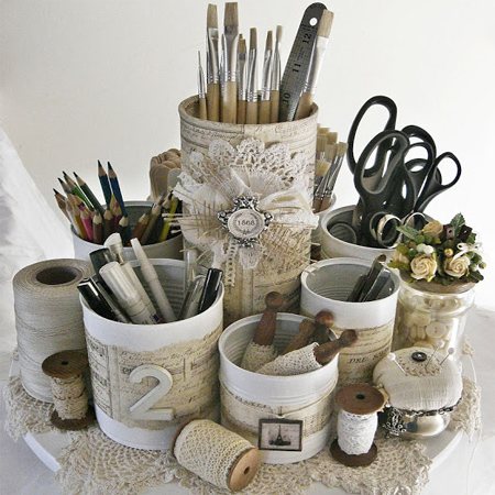 Best recycled can ideas shabby chic desk organiser