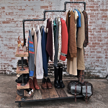 Make a mobile clothes rail with galvanised pipe.