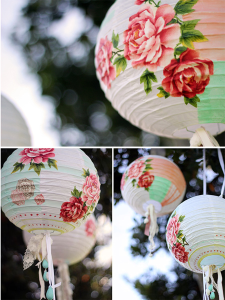 chinese paper lantern decoupage cut out fabric flowers