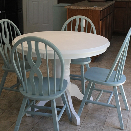 Paint dining table and chairs with Rust-Oleum white and pale blue