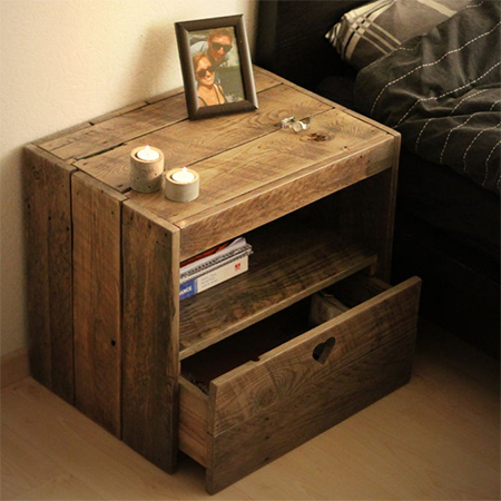reclaimed wood bedside cabinet with drawers