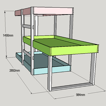 DIY 3-level bunk beds