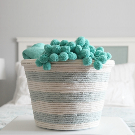 use cotton rope to wrap plastic bins and boxes, and many other items, to create inexpensive and practical storage