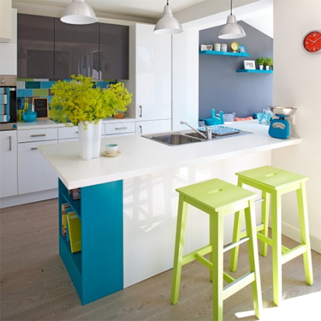 Family home that's filled with colour open plan kitchen