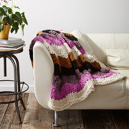 Easy knit pattern for colourful, warm throw for winter