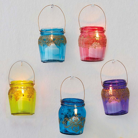 You can use glass stain to  recycle glass food jars into colourful containers.