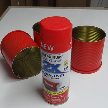 Recycled can plant holder sprayed with rustoleum 2x satin poppy red spray paint