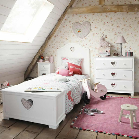 chest of drawers with heart cut out and distressed finish for little girls bedroom