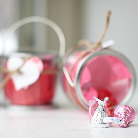 recycle jars or cans into valentine sweet or treat containers