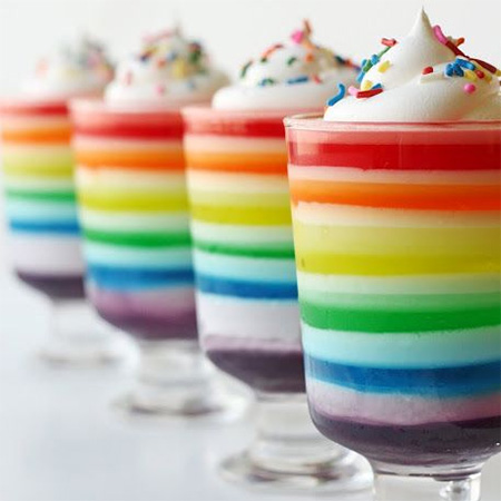 Rainbow jelly colourful party desserts and treats