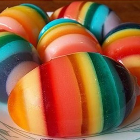Rainbow jelly colourful party desserts and treats easter eggs