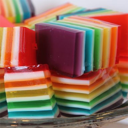 Rainbow jelly colourful party desserts and treats squares