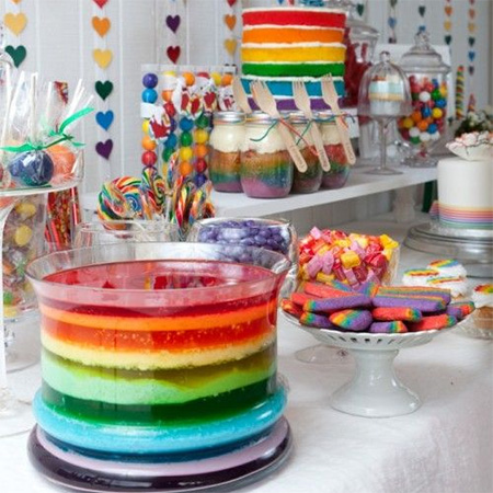 Rainbow jelly colourful party desserts and treats party dessert