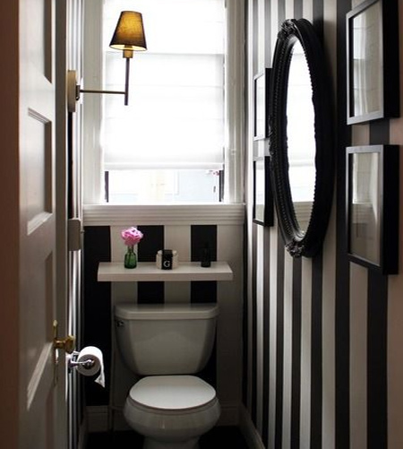 stripes with striped wall in guest bathroom