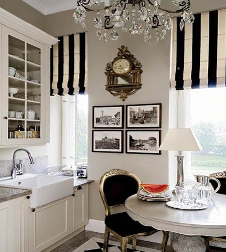 stripes with striped roman blinds in kitchen