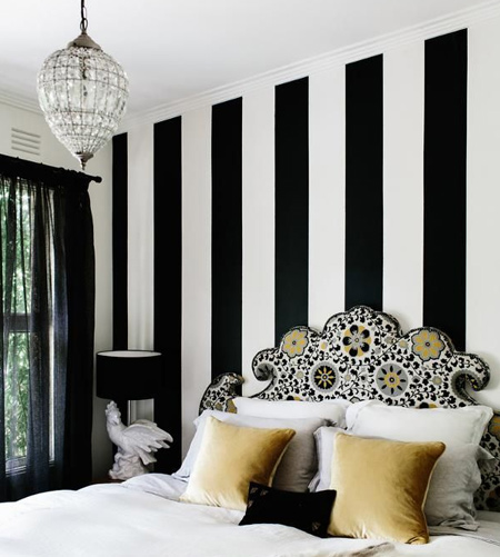 stripes with striped feature wall in bedroom