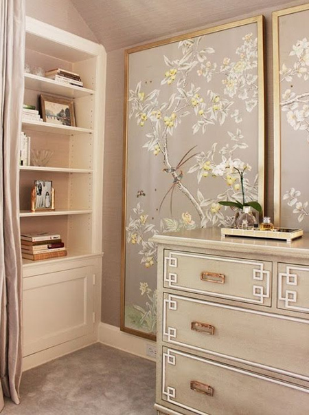 chinoiserie wallpaper panels on walls