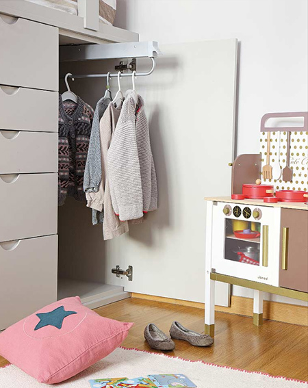 shared bedroom for boy and girl closet and drawers under bed