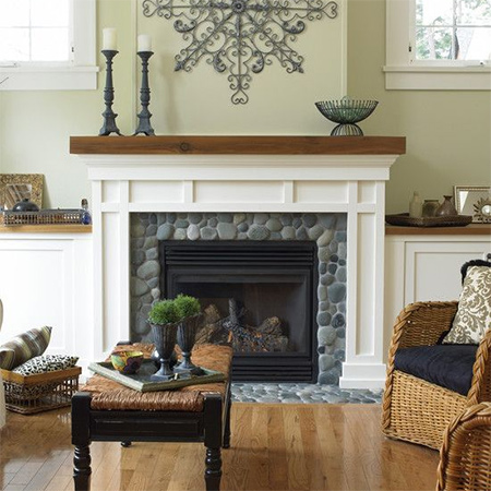 Tiles can bring a distinctive look to an otherwise dull fireplace.