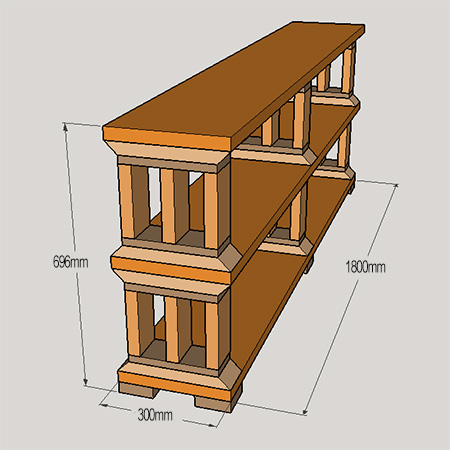 Rustic pine or reclaimed wood bookshelf
