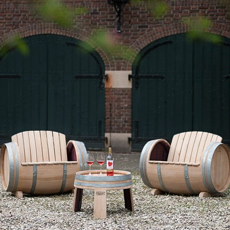 make garden or outdoor furniture from wine barrels for patio