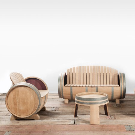 make garden or outdoor furniture from wine barrels for deck