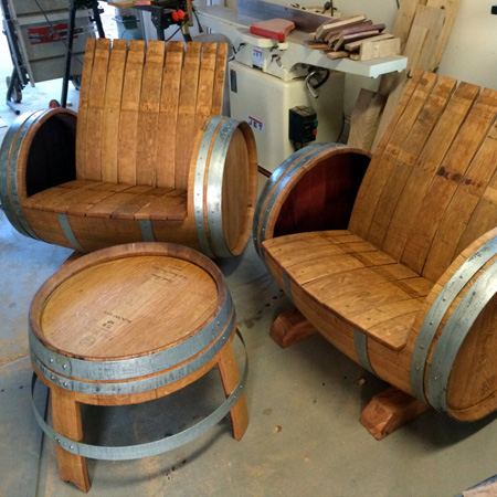 Garden furniture made from wine barrels