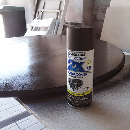 spray table top with rustoleum 2x satin espresso