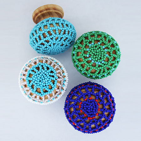 Limited edition beaded knobs add an African spin and a burst of colour to your cupboards.
