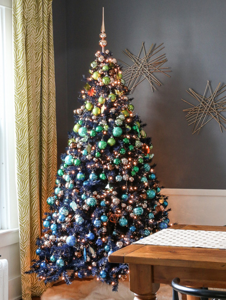 christmas tree decorated with colourful baubles