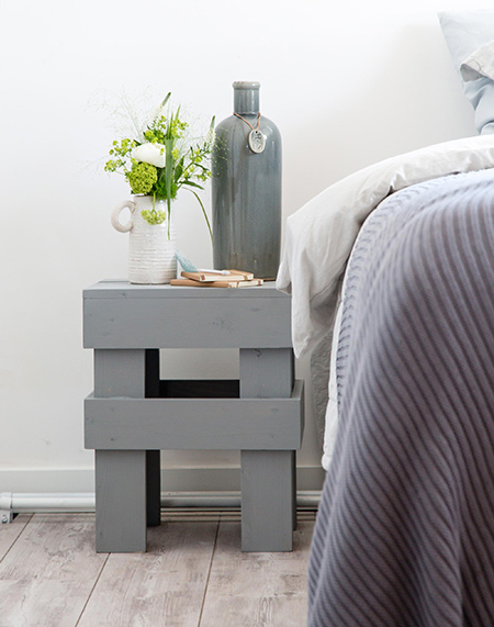 DIY pine bedside table finished with Rust-Oleum Chalked paint