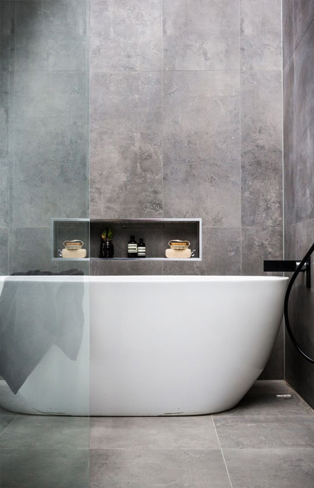 Available in dark and dramatic or soft and serene colour variations, Johnson Tiles concrete-look tiles offer a sophisticated and elegant look